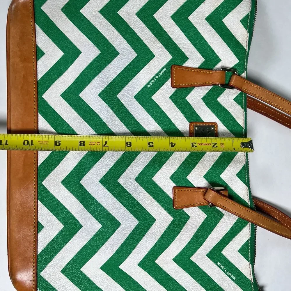 Dooney & Bourke Green White Chevron Tote Bag Purse Carry Strap See Photos
